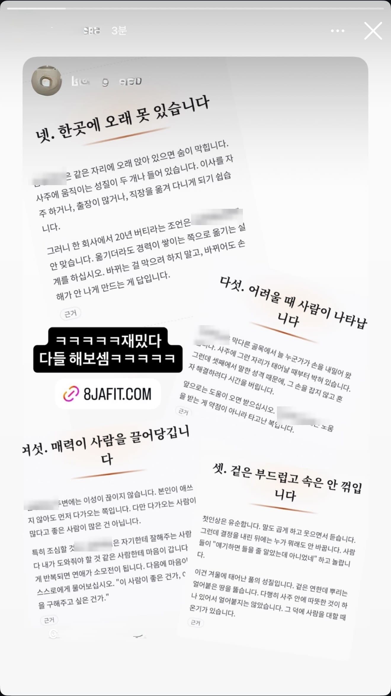 후기 2 — 인스타 스토리 · 프리미엄 리포트 (이름은 가림)